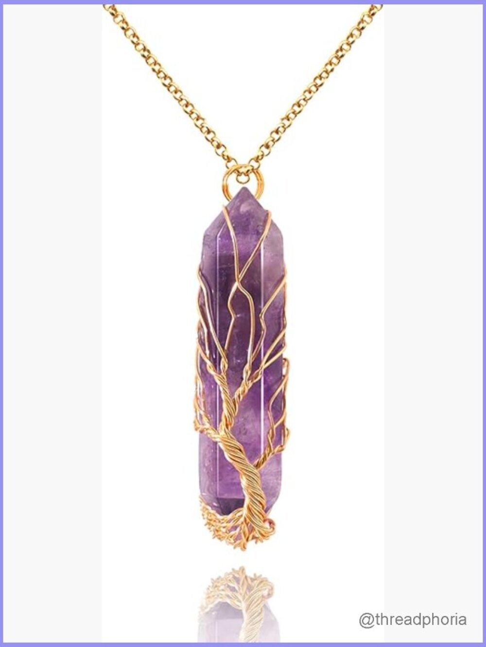Tree of Life Healing Crystal Point Pendant Necklace Wire Wrapped Amethyst Reiki